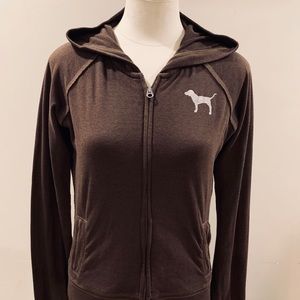 VS Pink Hoodie Sz Med Brown Rainbow Peace Sign Zip